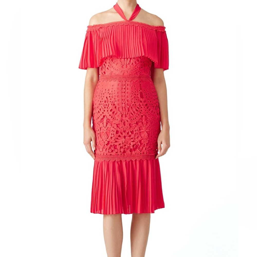 Temperley London coral lace midi dress
